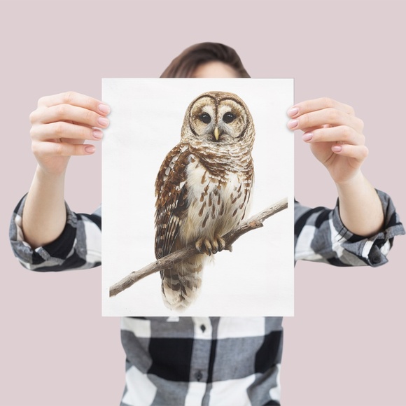 Watercolor Barred Owl Portrait Wall Art Print, Unframed - Mystical Woodland - Picture 4 of 6